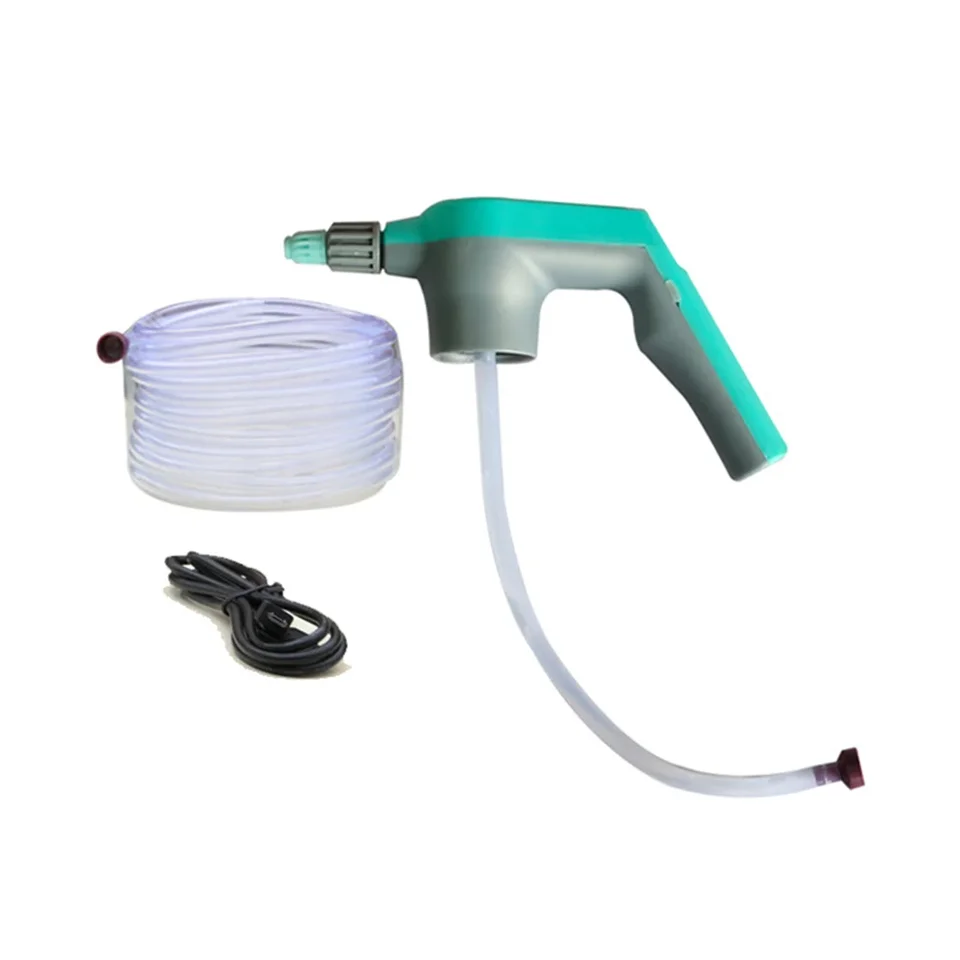 Electric Knapsack Sprayer with hose and charging cable on white background.