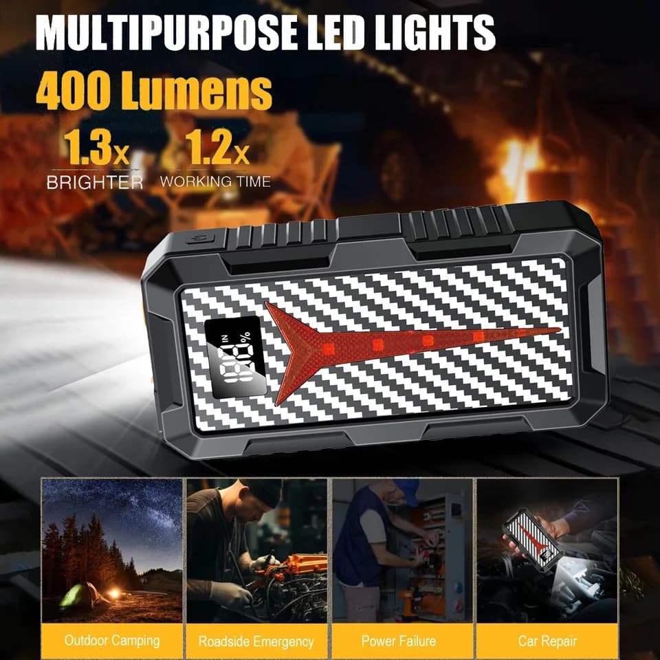Portable 12V Car Jump Starter | Power Bank with LED Light | Quick Charge Function - Thumbnail 3