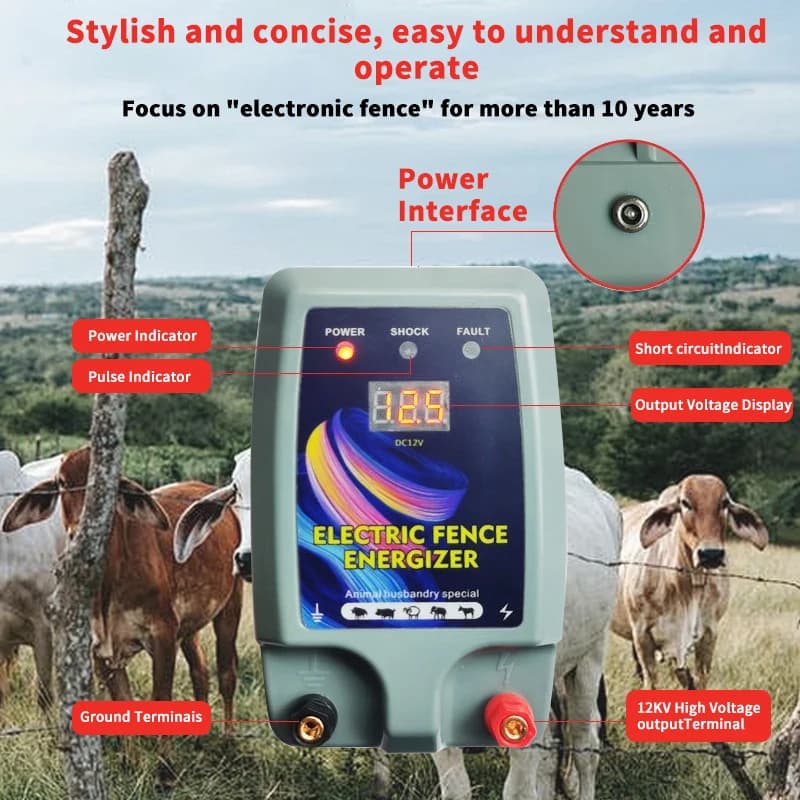 5km Electric Fence Energiser 12KV High Voltage | Poultry & Livestock Controller | Farm Animal Fencing - Thumbnail 5