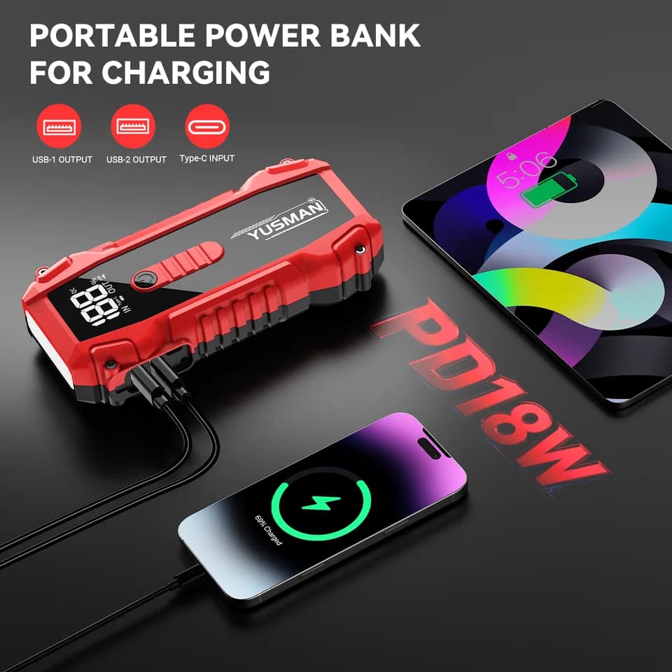 6000A Jump Starter | Portable 12V Car Battery Charger | With LED - Thumbnail 4