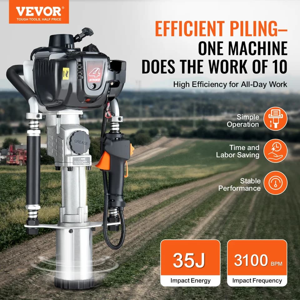 4-Stroke Petrol Post Fence Driver | 45/55/88mm Heads | Heavy Duty Piling Pounder - Thumbnail 3