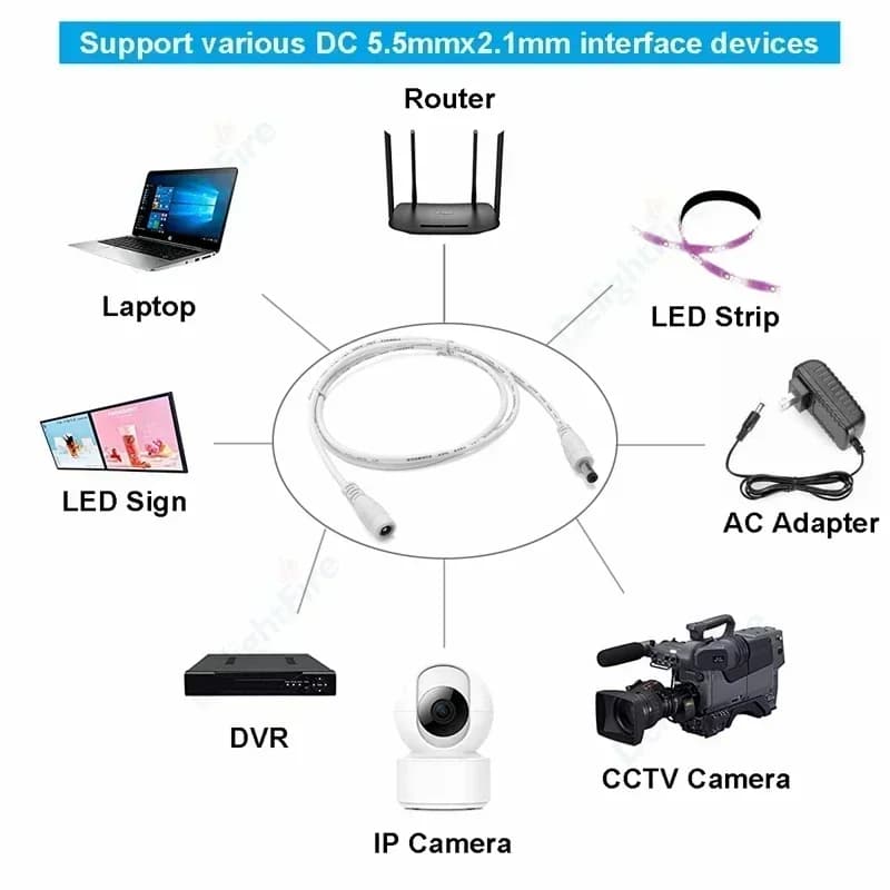 12V DC Extension Lead | Male to Female Power Cable | 5.5mm x 2.1mm CCTV Plug - Thumbnail 5