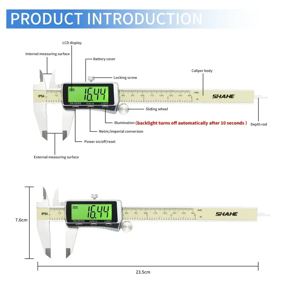 SHAHE Digital Vernier Caliper 0-150mm | Backlit LCD Screen | Precision Measuring Tool - Thumbnail 3