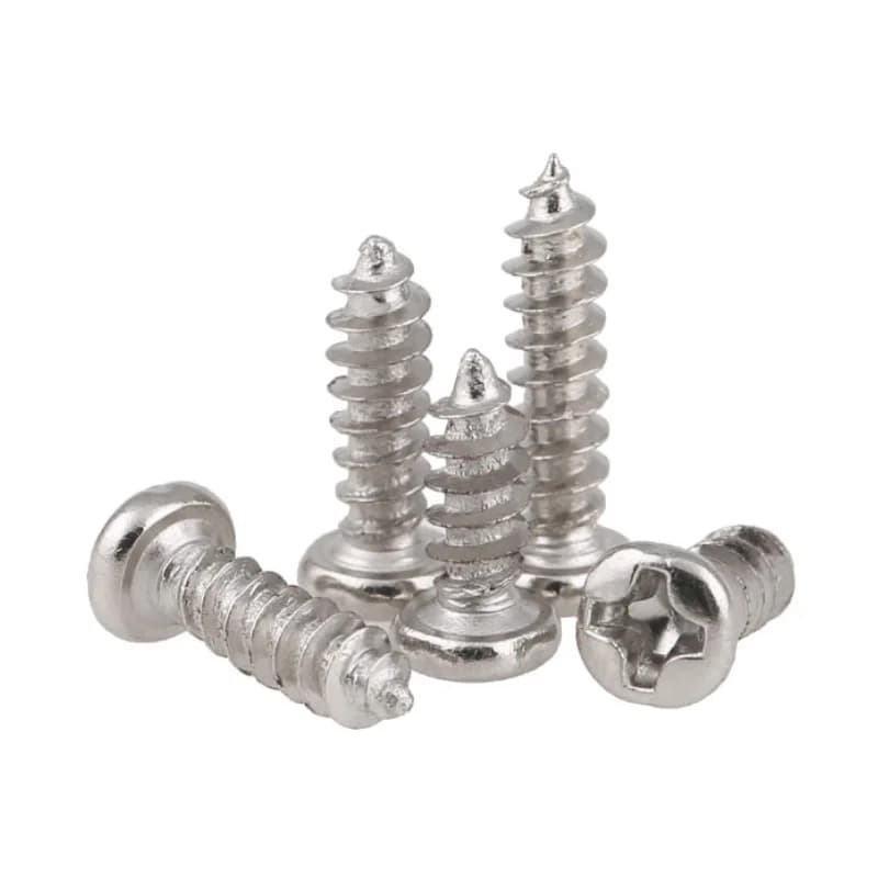 Self tapping screws in various sizes, showing product variants.