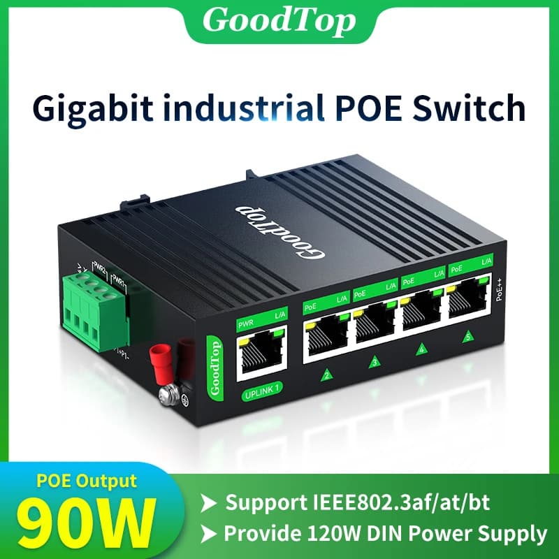 Industrial Network Switch 5-Port Gigabit | DIN Rail 120W BT90W PoE | Plug & Play - Thumbnail 2