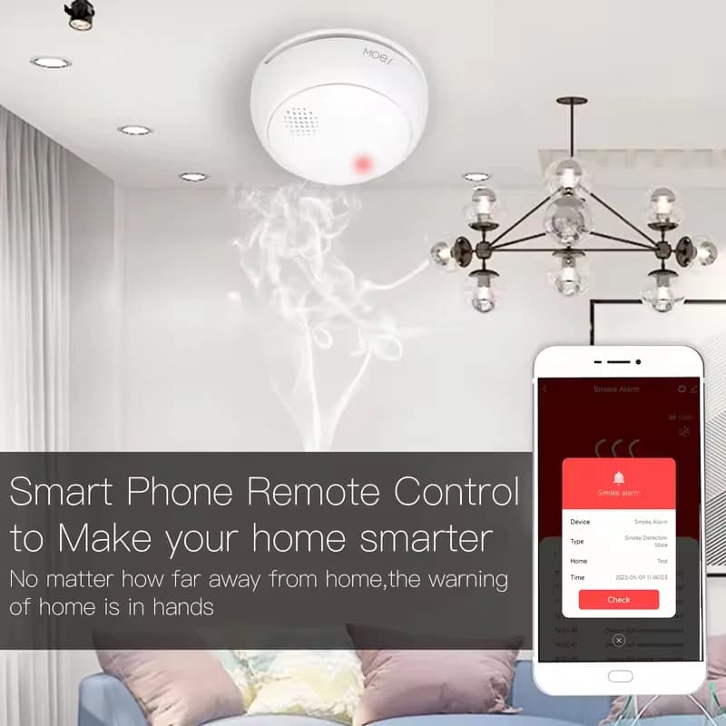 ZigBee Smart Smoke Detector | 85dB Siren Alarm | Home & Kitchen Fire Safety App Alert - Thumbnail 4