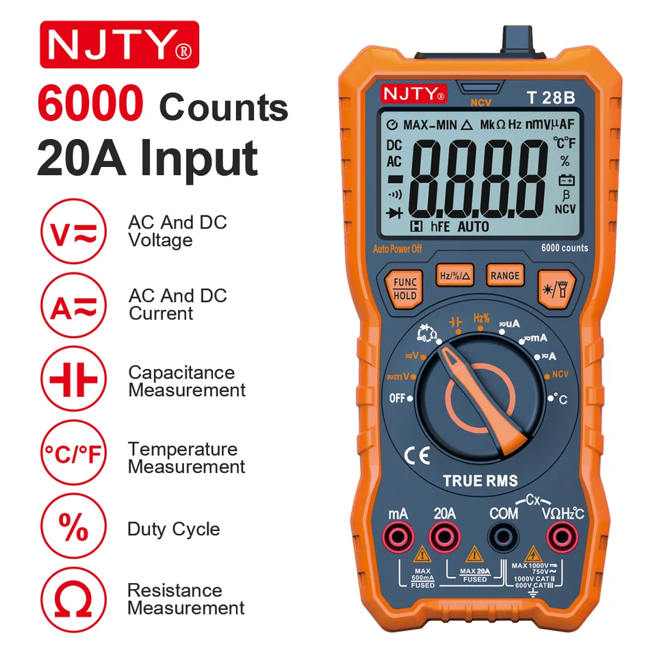 Digital Multimeter T28B | 20A TRMS, 6000 Counts | Voltage, Amp, Resistance - Thumbnail 2