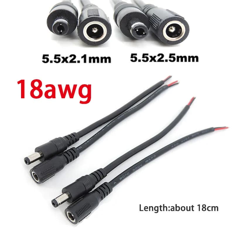 DC Power Connector Cable 5.5x2.1mm | Flexible Power Supply Lead | LED Strip Light Camera - Thumbnail 3