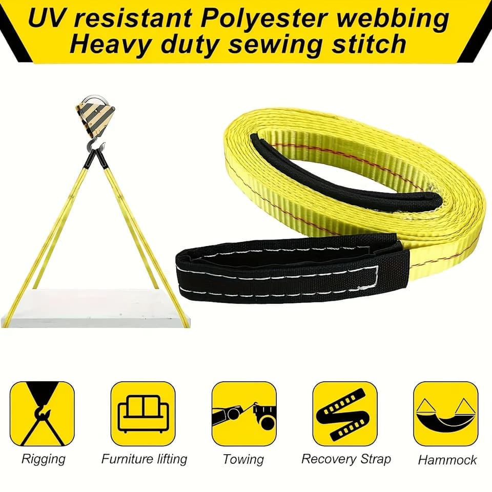 2x 10ft Lifting Straps | Nylon Recovery Sling | Industrial Winch Strap - Thumbnail 2