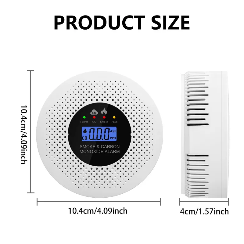 2-in-1 Smoke Detector & CO Alarm | LCD Display | Battery Powered for Home - Thumbnail 6