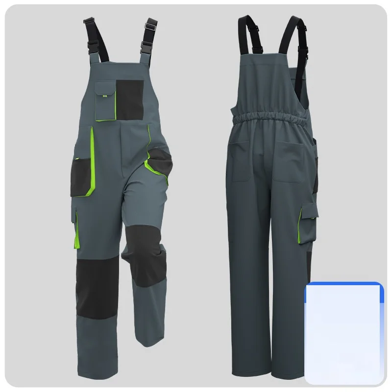 Men's Bib & Brace Overalls | Black Grey Multi-Pocket | Carpenter Workwear - Thumbnail 6