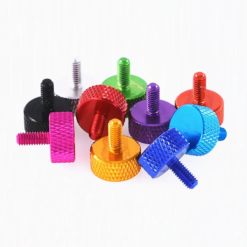 Knurled Thumb Screws | 6-32 & 1/4-20 UNC Sizes | Colorful Flat Head Hatching Fasteners - Image 1