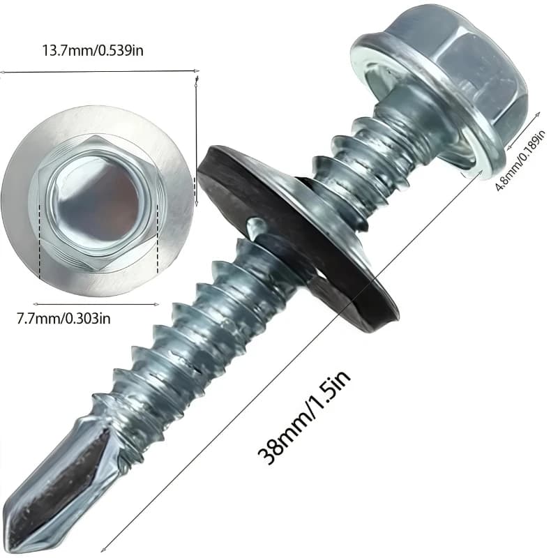 Deck Screws 4.8x38mm | Hex Head Self-Tapping | Rust-Proof with Sealing Rings - Thumbnail 2