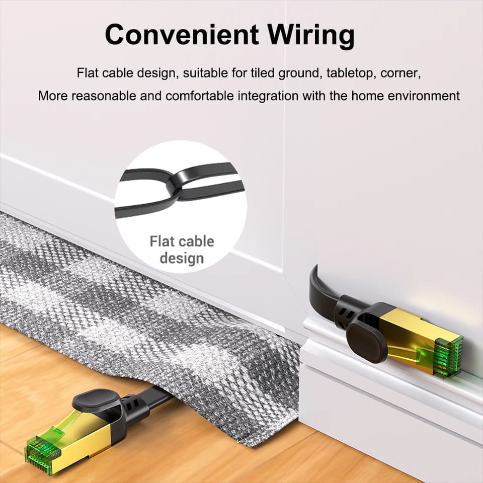 Cat8 Flat Ethernet Cable | 40Gbps 2000MHz High-Speed | PS5 PC Router Networking - Thumbnail 3