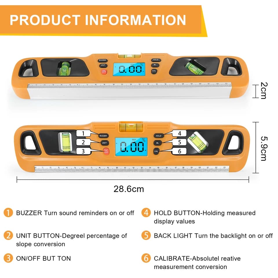 Digital Spirit Level Inclinometer | Magnetic Base & LED Display | Horizontal Ruler - Thumbnail 5