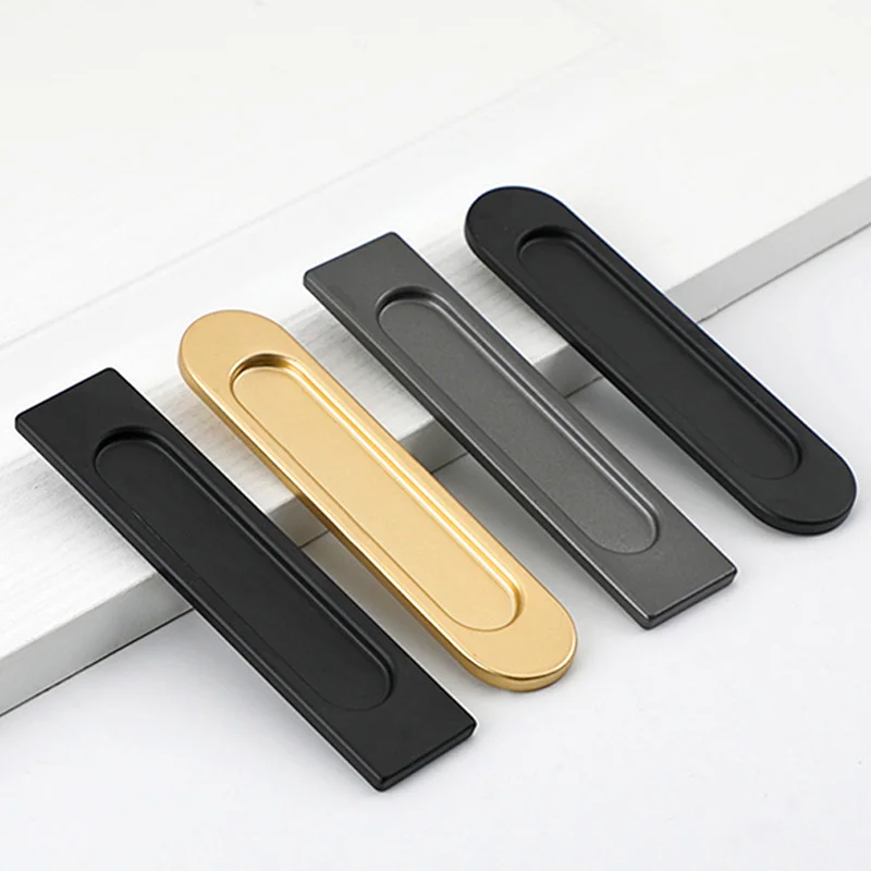 Self-adhesive sliding door handle for glass windows and kitchen doors requiring no drilling, made from aluminum alloy.