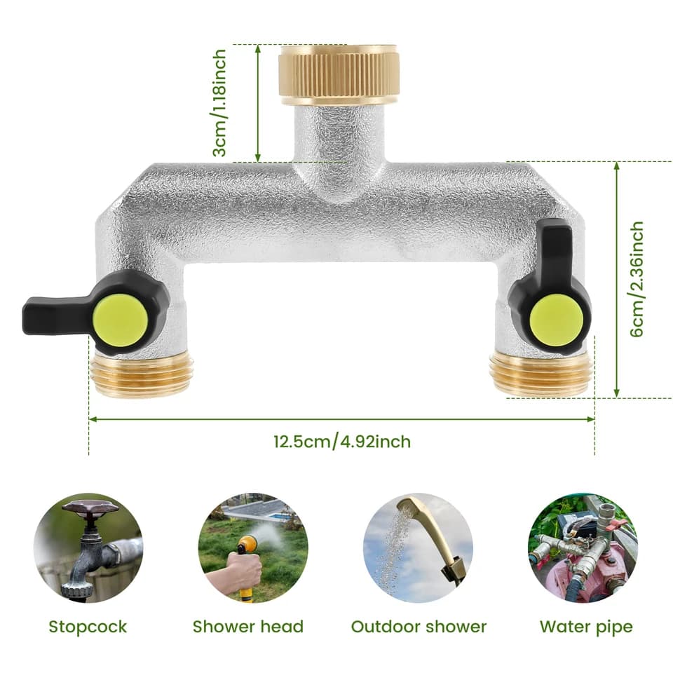 2-Way Flexible Tap Connector | Rustproof Zinc Alloy Splitter | For 3/4 Hoses - Thumbnail 6