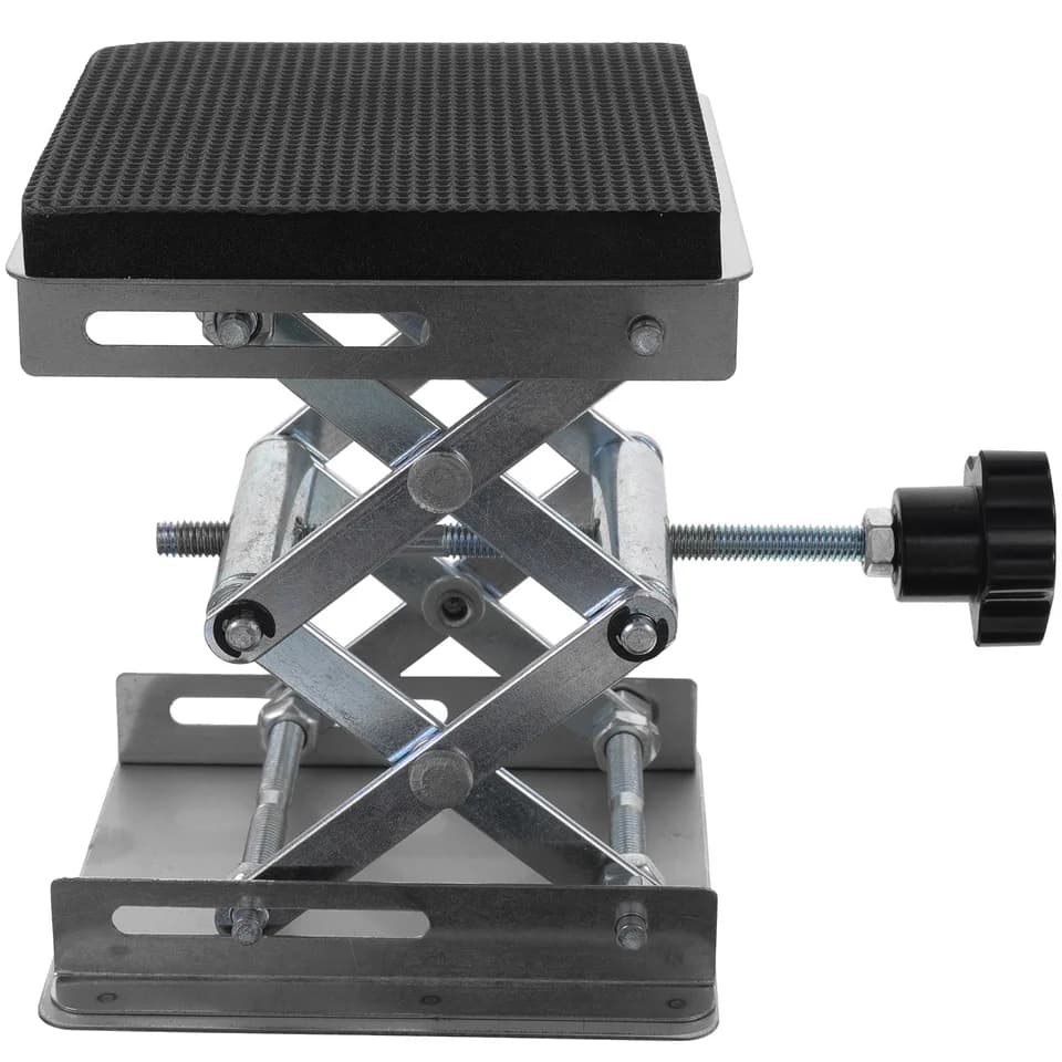 Stainless Steel Scissor Jack, a lab jack, on a clean white background.