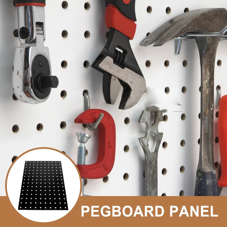 Metal Pegboard Panel | 35.6x25cm Wall Mount Tool Organiser | Garage Storage - Thumbnail 2