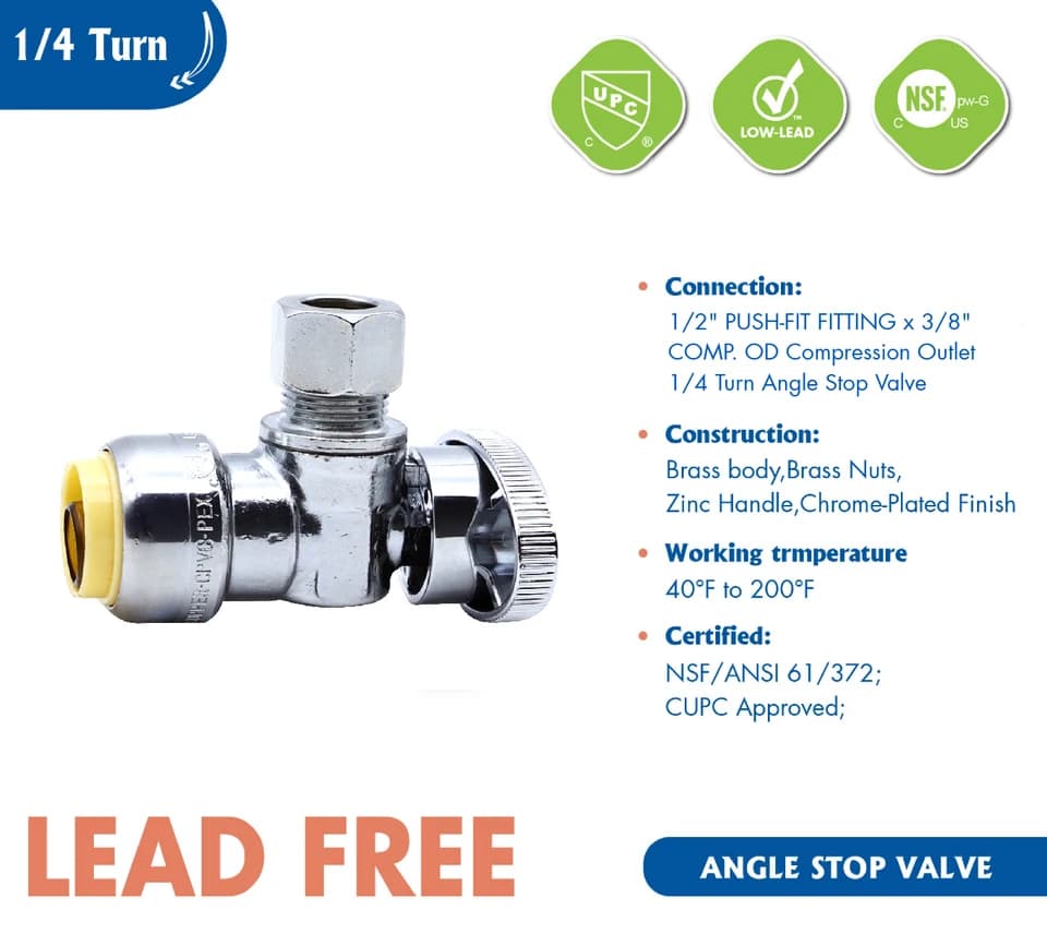 1/2" Push Fit Double Check Valve | 3/8" Comp. OD 1/4 Turn | DZR Lead Free Brass 80521 - Thumbnail 5