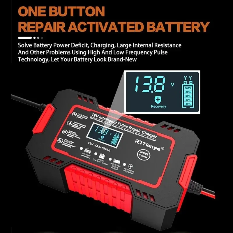 Car Battery Charger 12V 6A | Pulse Repair LCD | Wet/Dry Lead Acid Digital - Thumbnail 4