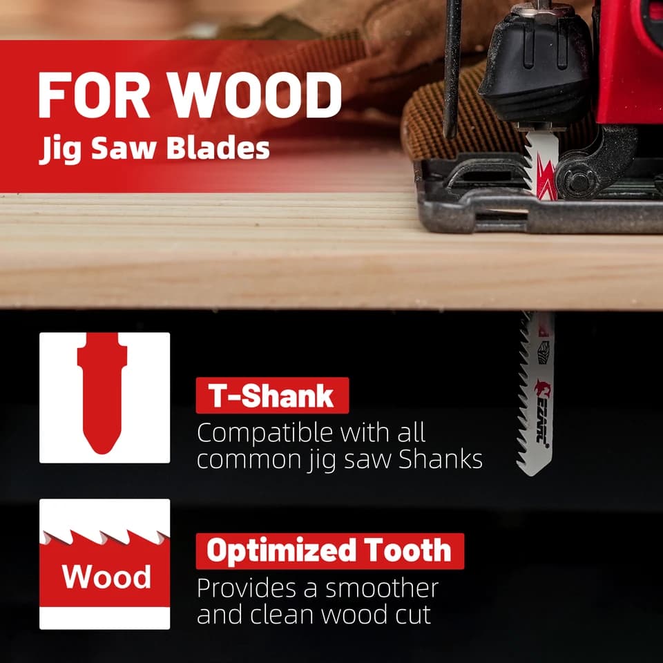 EZARC 30pc Jigsaw Blades Set | T-Shank for Wood, Plastic & Metal | Cutting Compound Ready - Thumbnail 4