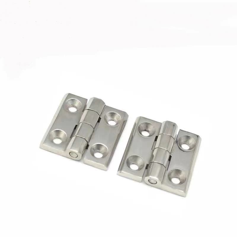 Single zinc alloy industrial corner hinge with 304 stainless steel construction. Measures 50x50mm for heavy-duty container, cabinet, or equipment doors.