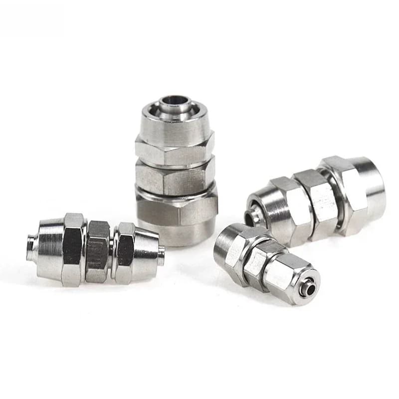 PU-4 to PU-16 quick twist pneumatic air hose fittings kit, 10 pieces of direct connect tube connectors in various sizes.