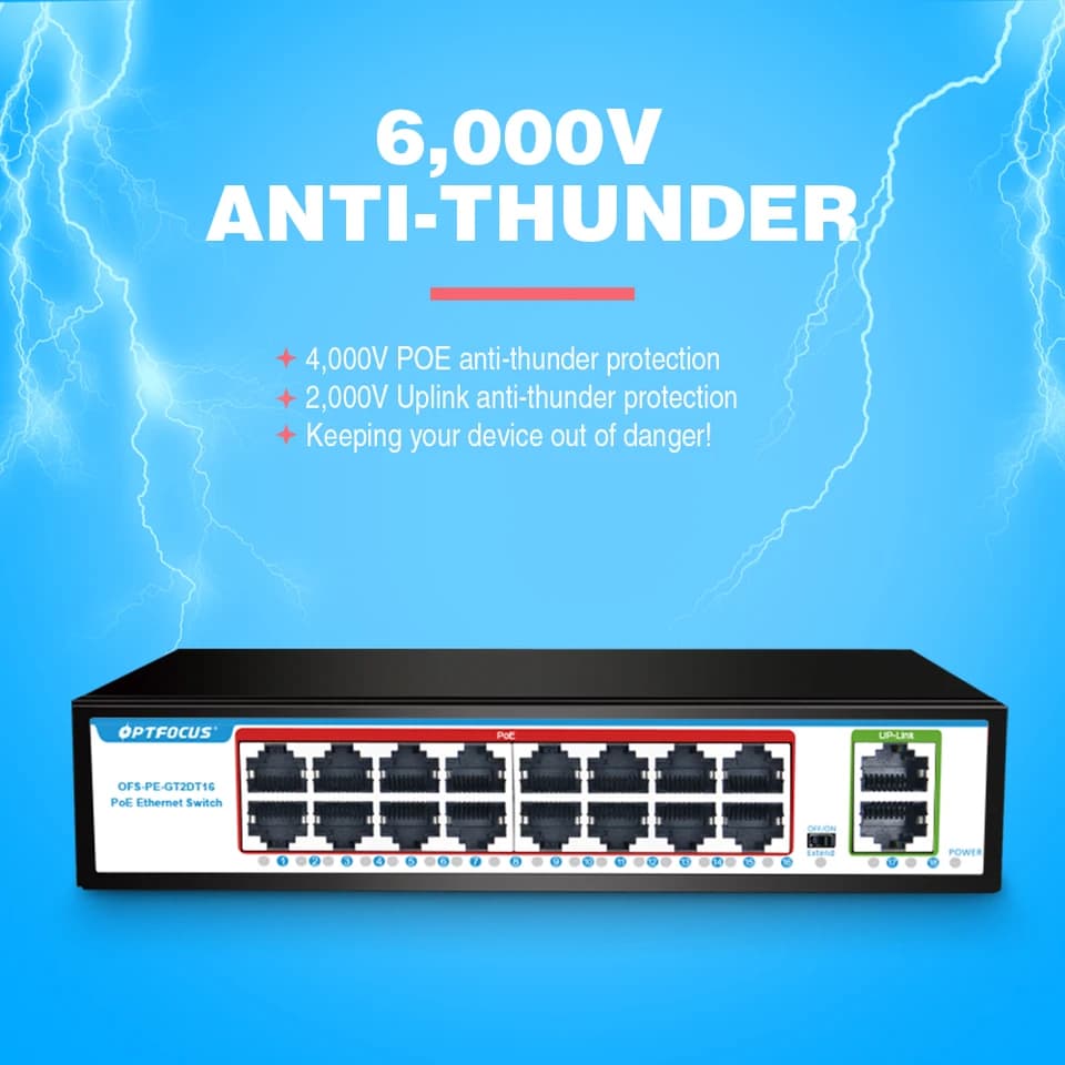 16 Port Gigabit PoE Network Switch | 802.3af/at Active Ethernet | CCTV Camera Hub - Thumbnail 4