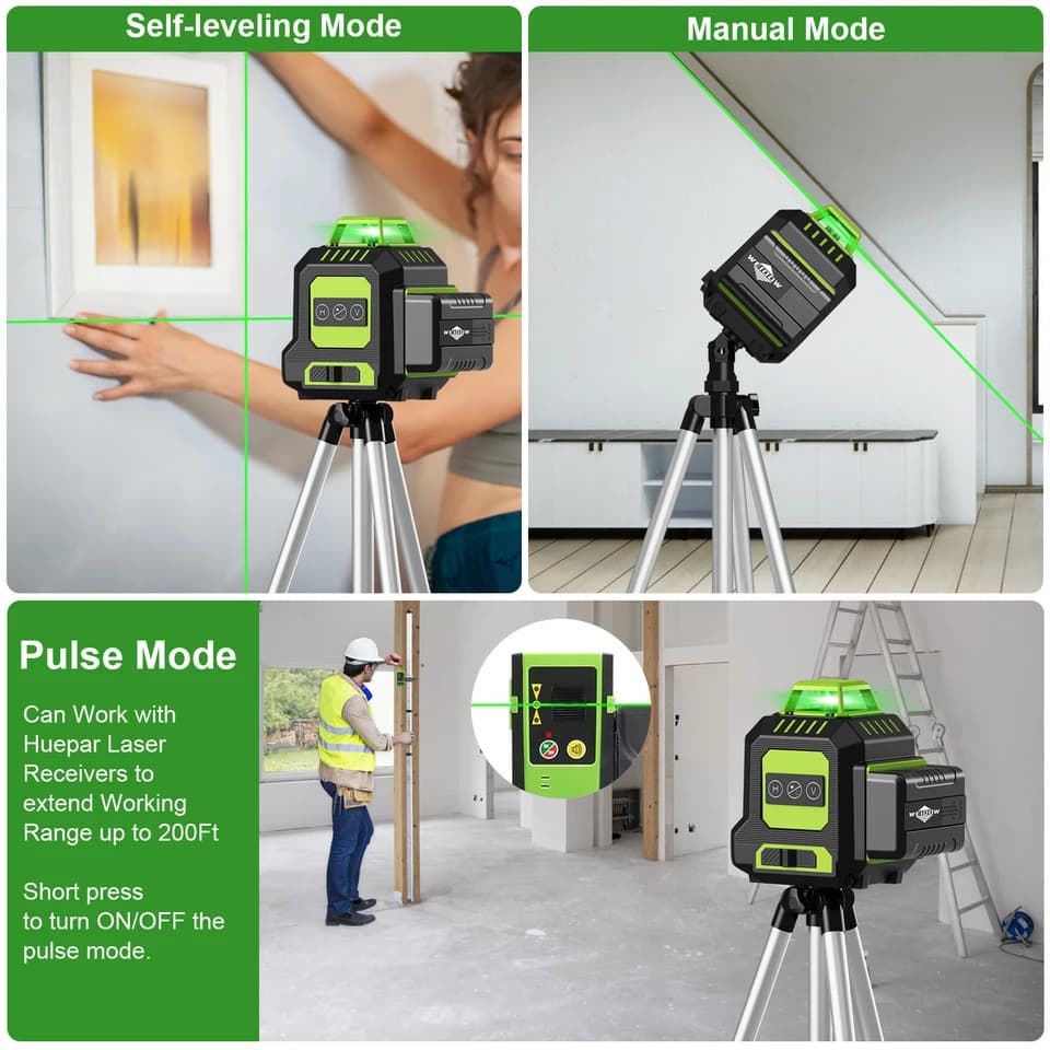 5 Line Laser Level | 1M Tripod & 360° Self-levelling | Green Beam - Thumbnail 5