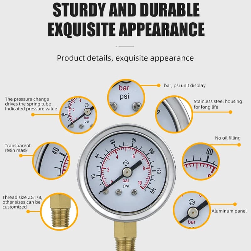 Glycerin-Filled Fuel Pressure Gauge | Stainless Steel Case | 40mm 1/8 Thread - Thumbnail 3