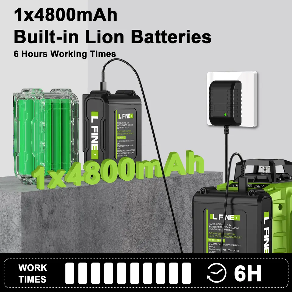 16-Line Green Laser Level | Self-Levelling Cross-Line | Rechargeable for Site Use - Thumbnail 6