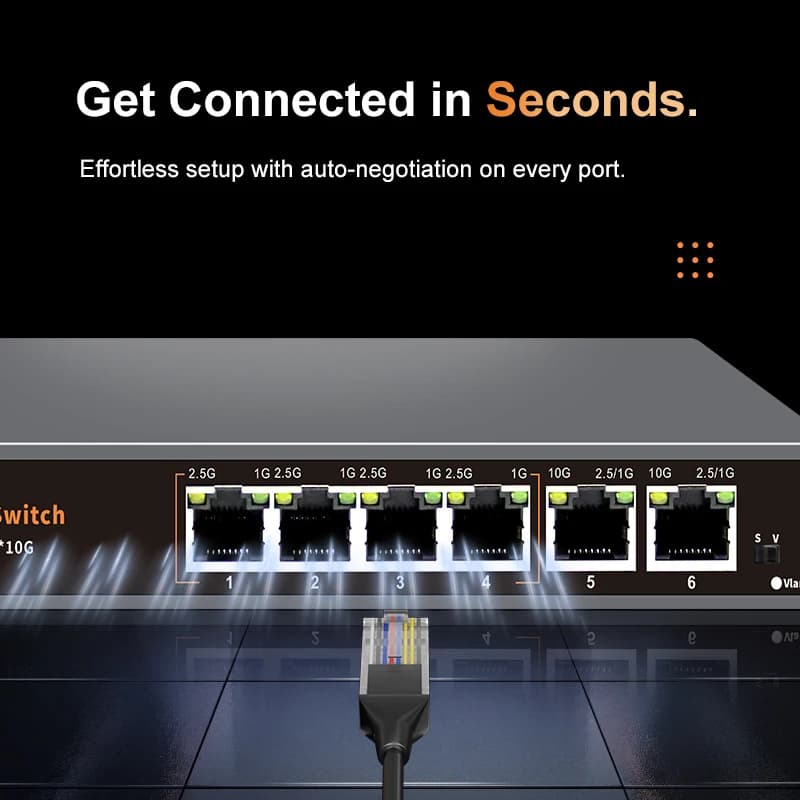6-Port Multi-Gigabit Network Switch | 4x 2.5Gb + 2x 10Gb RJ45 | High-Speed Data Networking - Thumbnail 5