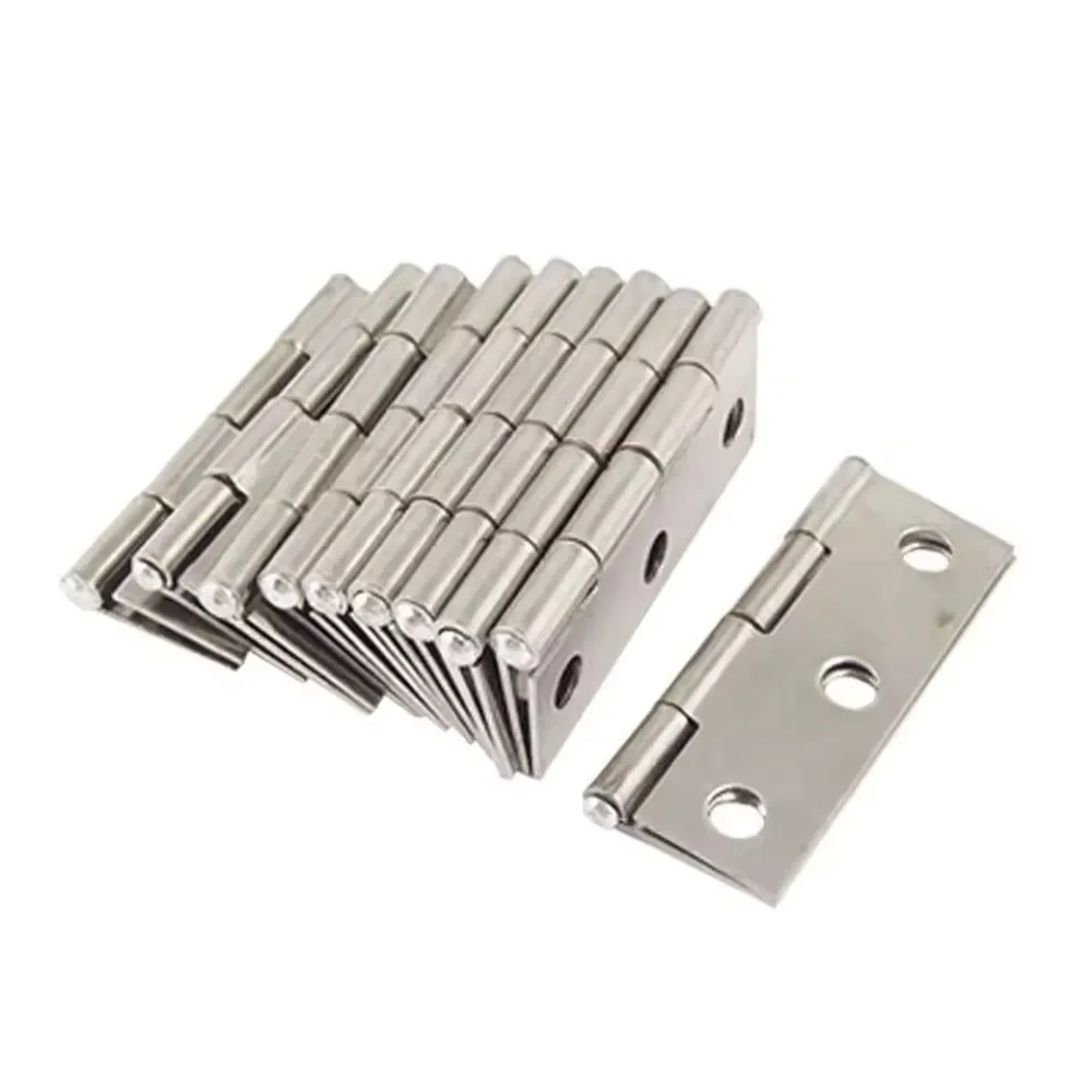 Pair of stainless steel folding butt hinges for tables, cabinet doors, windows, or wooden boxes.