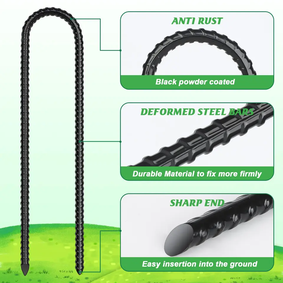 Heavy Duty Ground Anchor 6-Pack | 12" U-Shaped Rebar Tent Stakes | Trampoline & Camping Security - Thumbnail 3