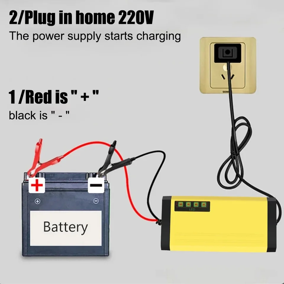 12V Car Battery Charger | 2A Pulse Repair for Moto & Truck | LED Display - Thumbnail 2