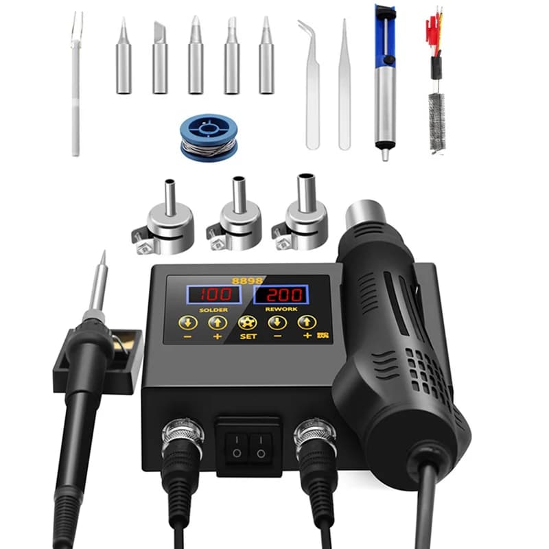 Soldering Rework Station | Digital Hot Air Gun & Iron | For SMD BGA IC Repair - Professional Grade Tool