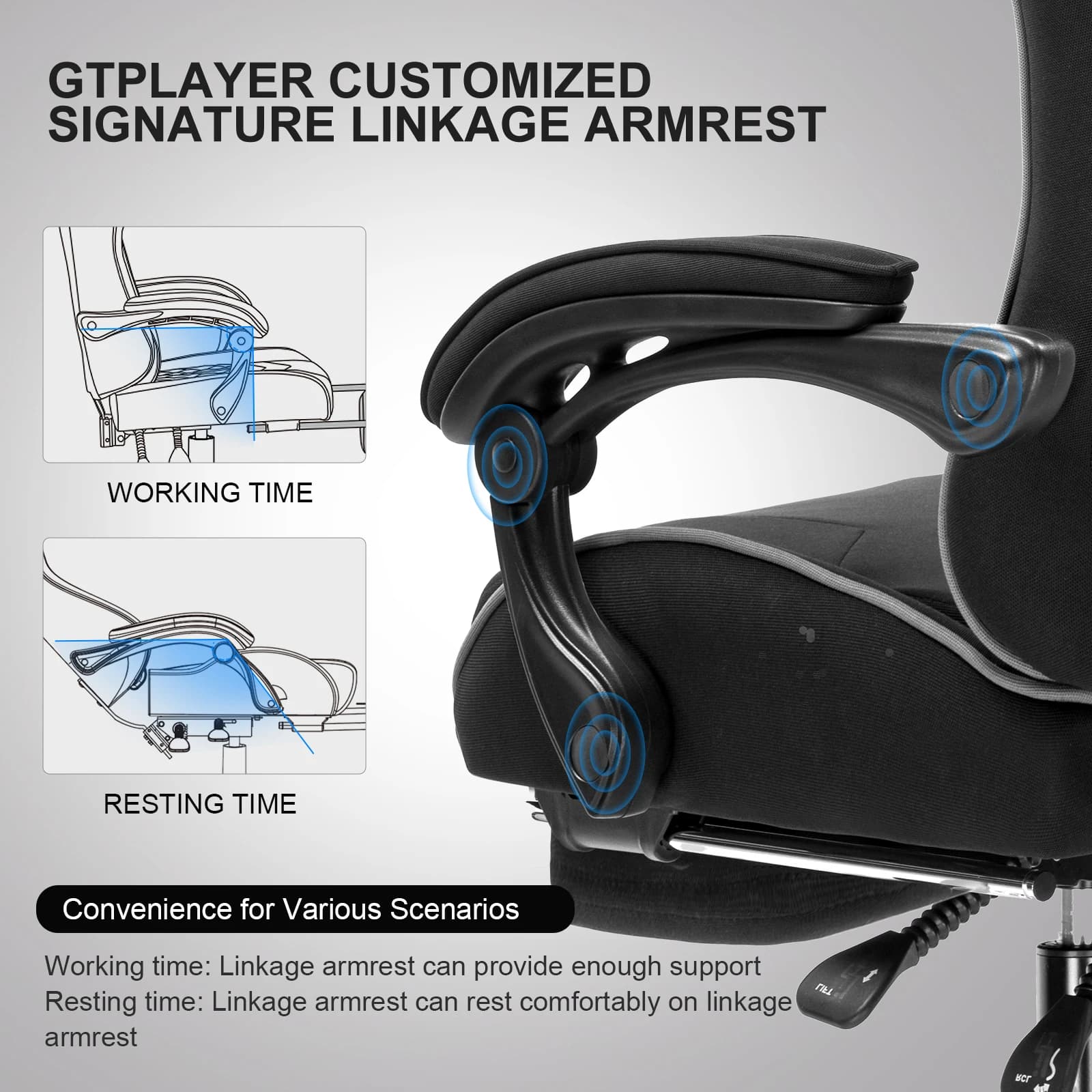 Gaming Chair | Adjustable Height with Headrest & Footrest | Office and Video Game Use - Thumbnail 4
