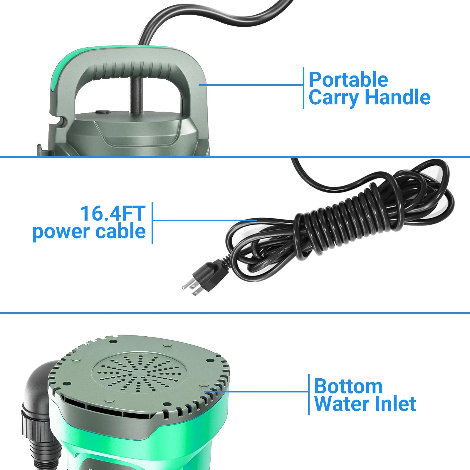 Sump Pump | 1HP 4500 GPH High Flow | Portable Water Transfer & Utility Pump - Thumbnail 3