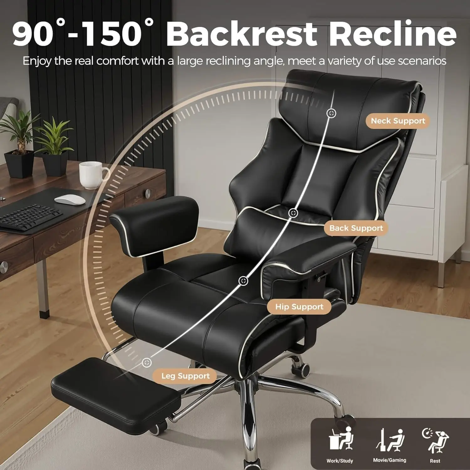 Heavy-Duty Executive Office Chair | 400lb Capacity & Pocket Spring Cushion | Big and Tall Ergonomic Leather Chair - Thumbnail 5