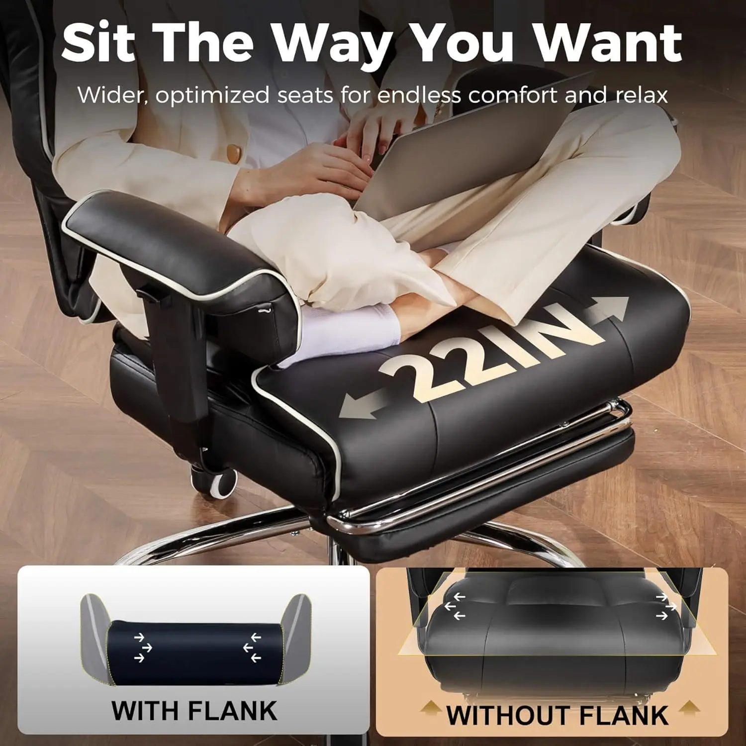 Heavy-Duty Executive Office Chair | 400lb Capacity & Pocket Spring Cushion | Big and Tall Ergonomic Leather Chair - Thumbnail 7