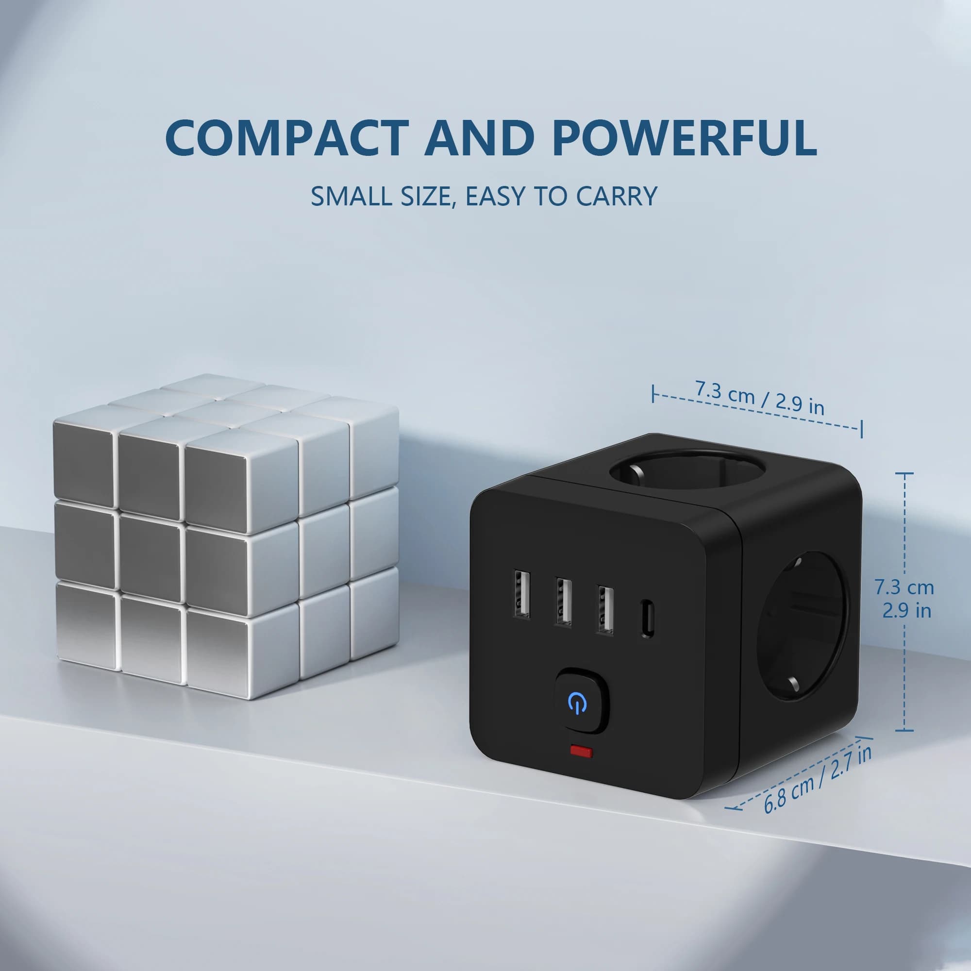 7-in-1 Desktop Charging Station | EU Power Strip with Surge Protection & 3 USB Ports - Thumbnail 3