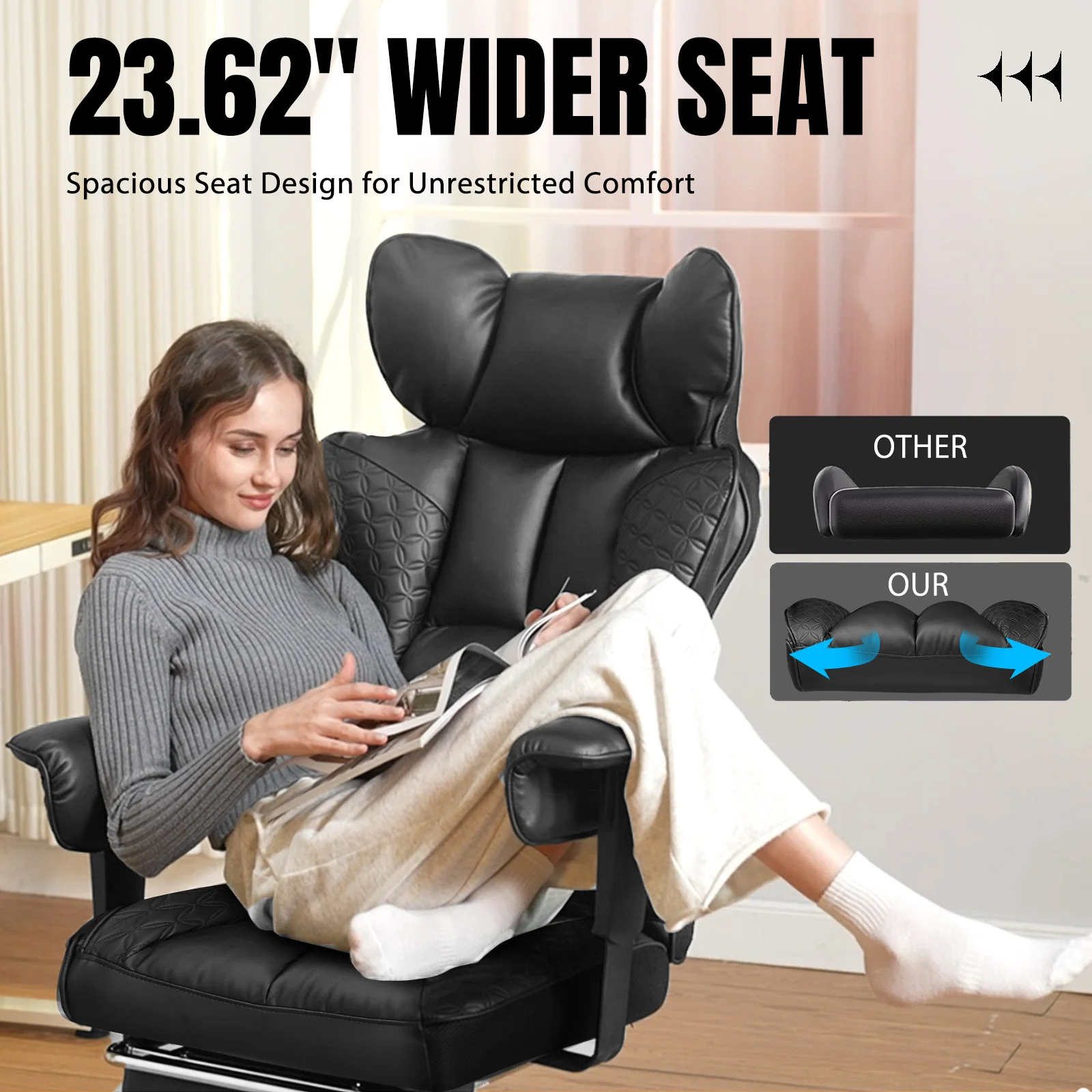 Ergonomic Office Chair | High-Back Leather with Adjustable Armrests | Gaming & Executive Desk - Thumbnail 6