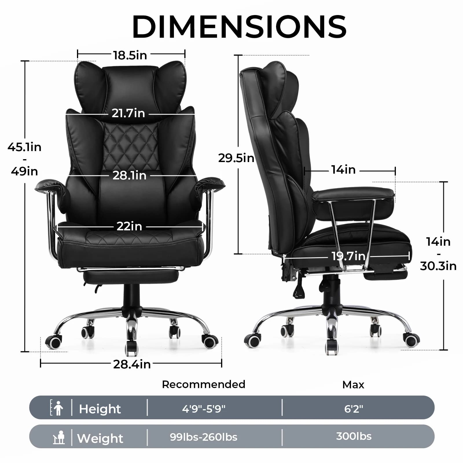 and Tall Office Chair | Pocket Spring Lumbar Support | Ergonomic Gaming Chair with Footrest - Thumbnail 3