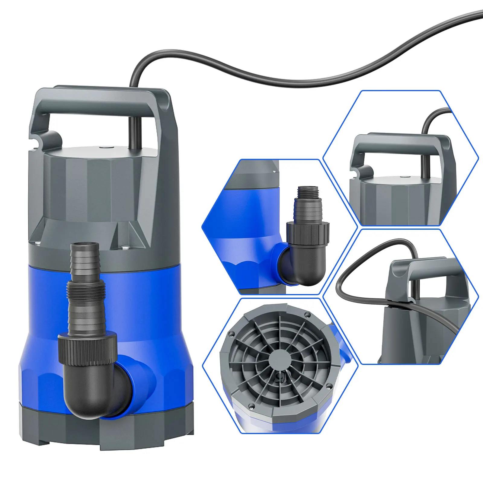4500GPH 1HP Submersible Sump Pump | Portable Clean/Dirty Water Transfer | For Pool, Basement, Hot Tubs - Thumbnail 2