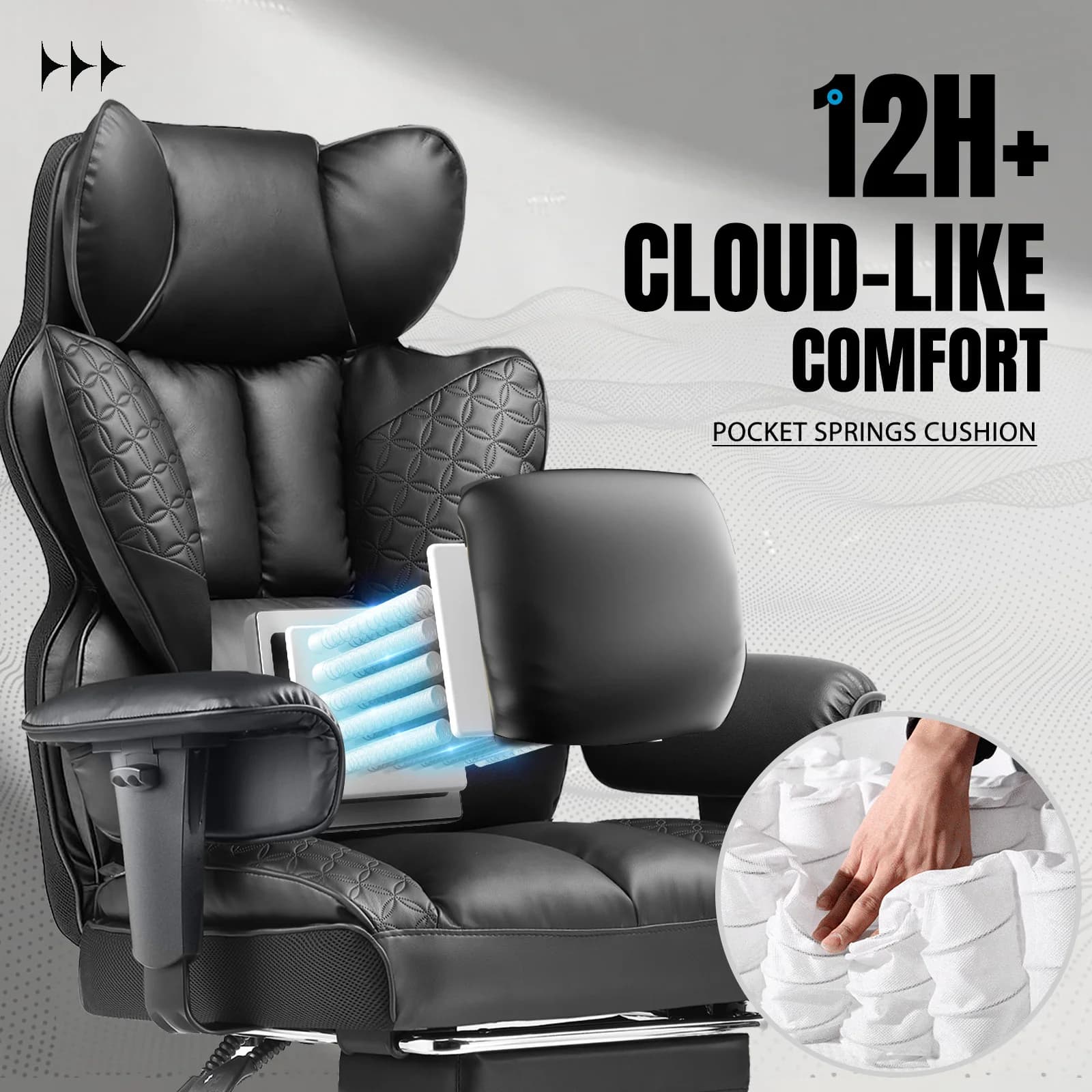 Ergonomic Office Chair | High-Back Leather with Adjustable Armrests | Gaming & Executive Desk - Thumbnail 4
