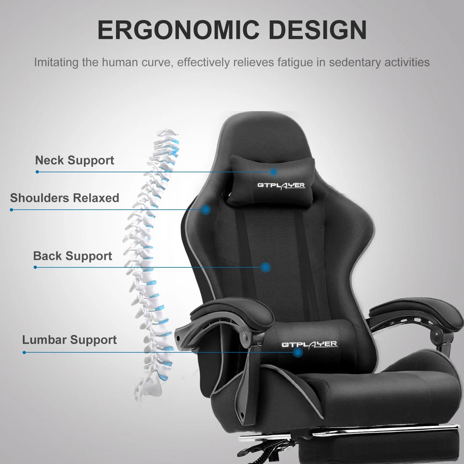 Gaming Chair | Adjustable Height with Headrest & Footrest | Office and Video Game Use - Thumbnail 3