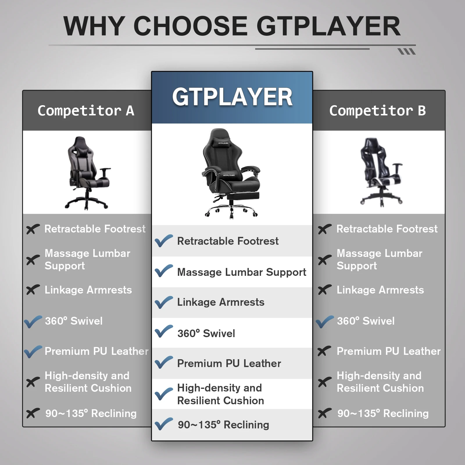 Gaming Chair | Adjustable Height with Headrest & Footrest | Office and Video Game Use - Thumbnail 6