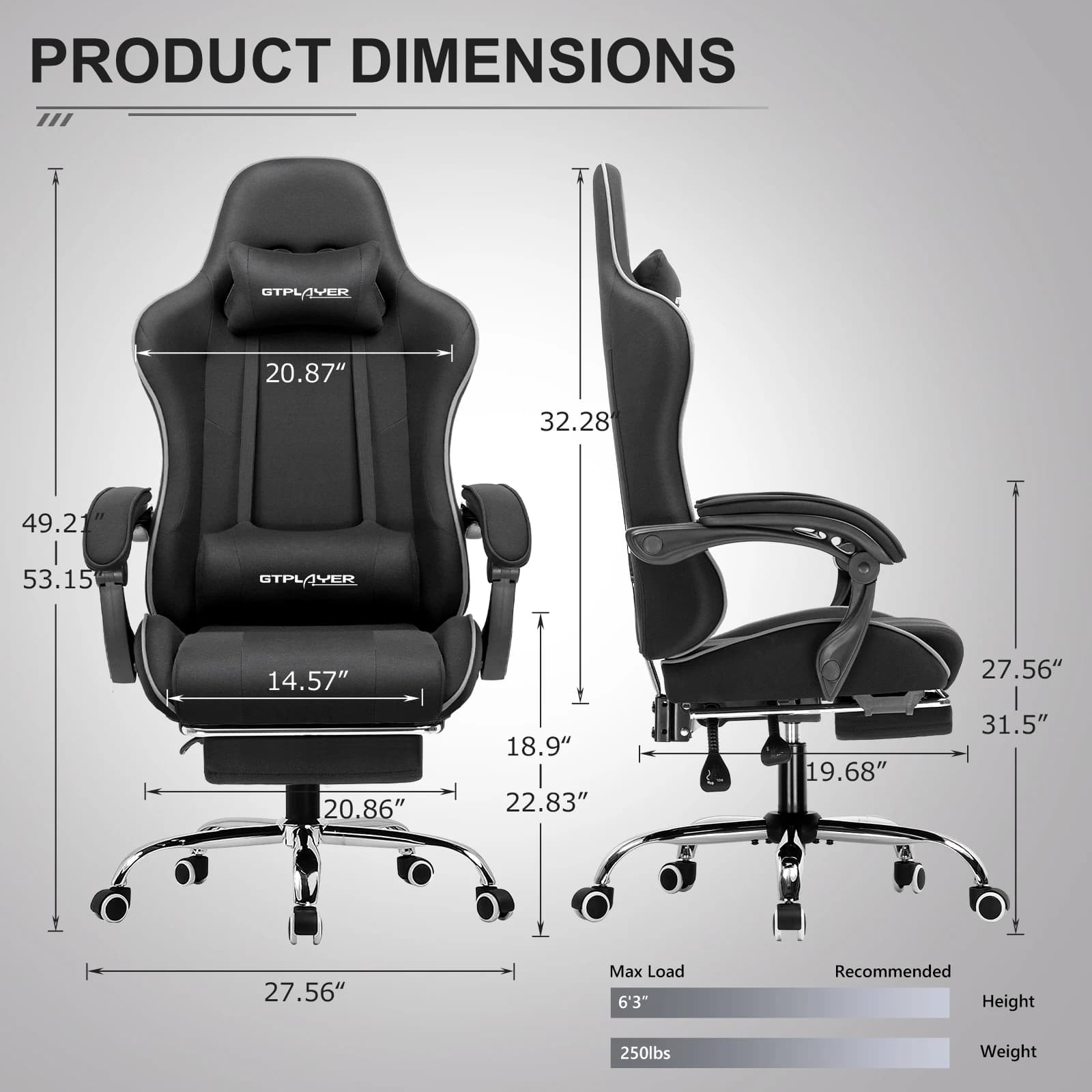 Gaming Chair | Adjustable Height with Headrest & Footrest | Office and Video Game Use - Thumbnail 2