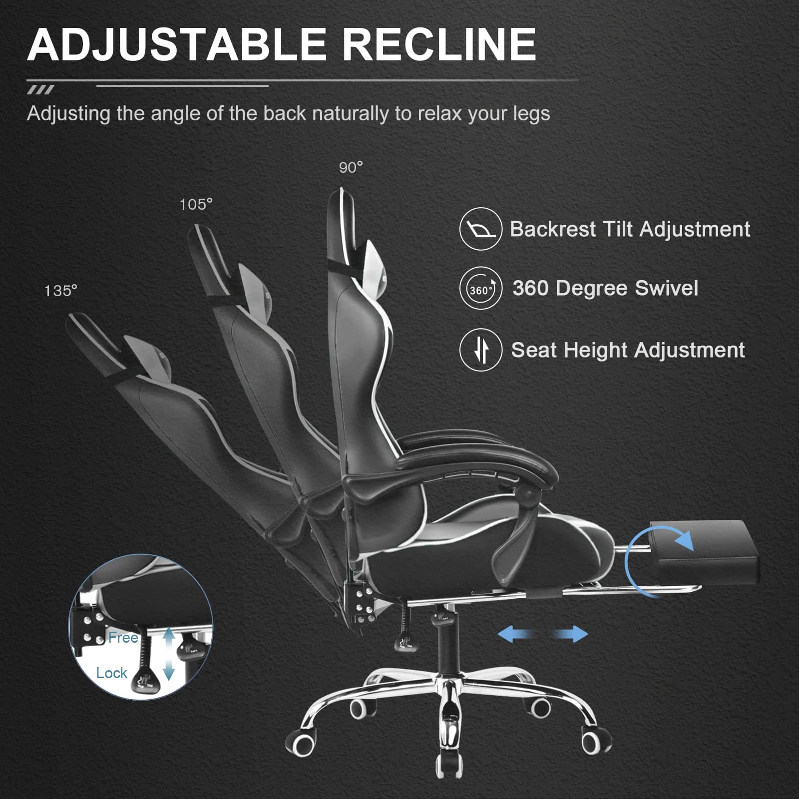 Chair with Footrest | Ergonomic Lumbar Support | Adjustable Swivel Office Chair - Thumbnail 3